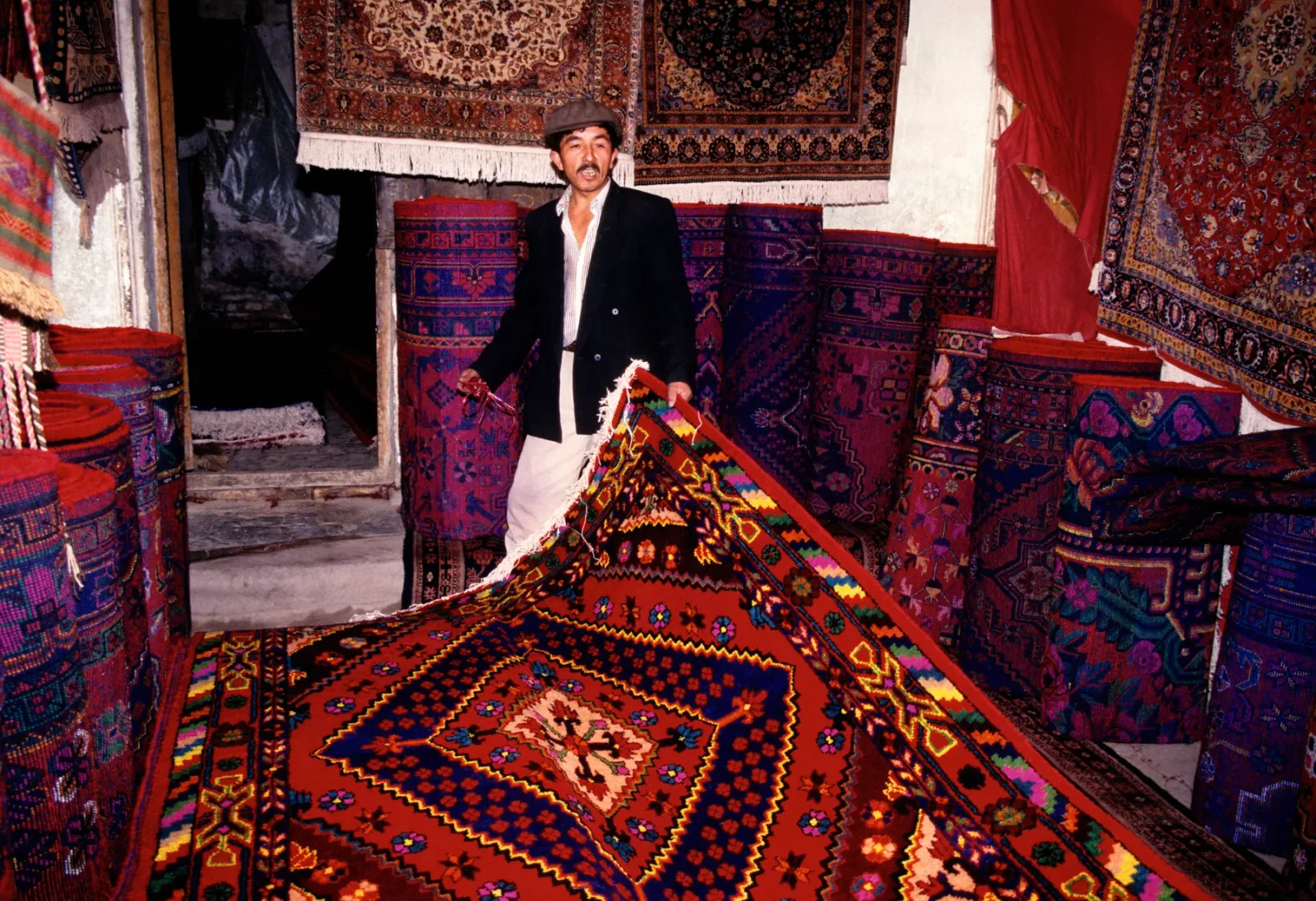 Visual complexities arise, in this Hotan rug image 1